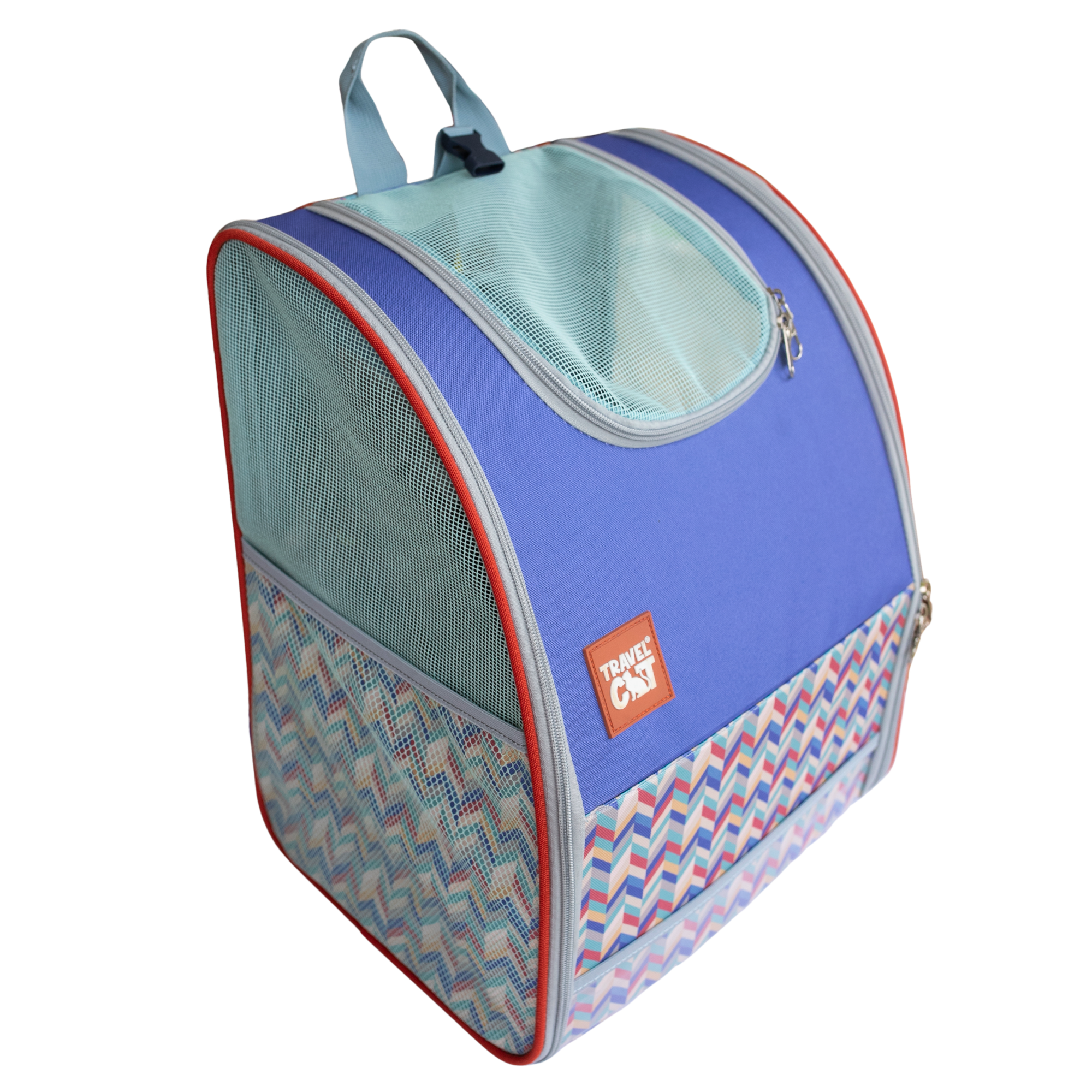 “The Roam With Me” Cat Backpack - Chevron Terracotta Sky