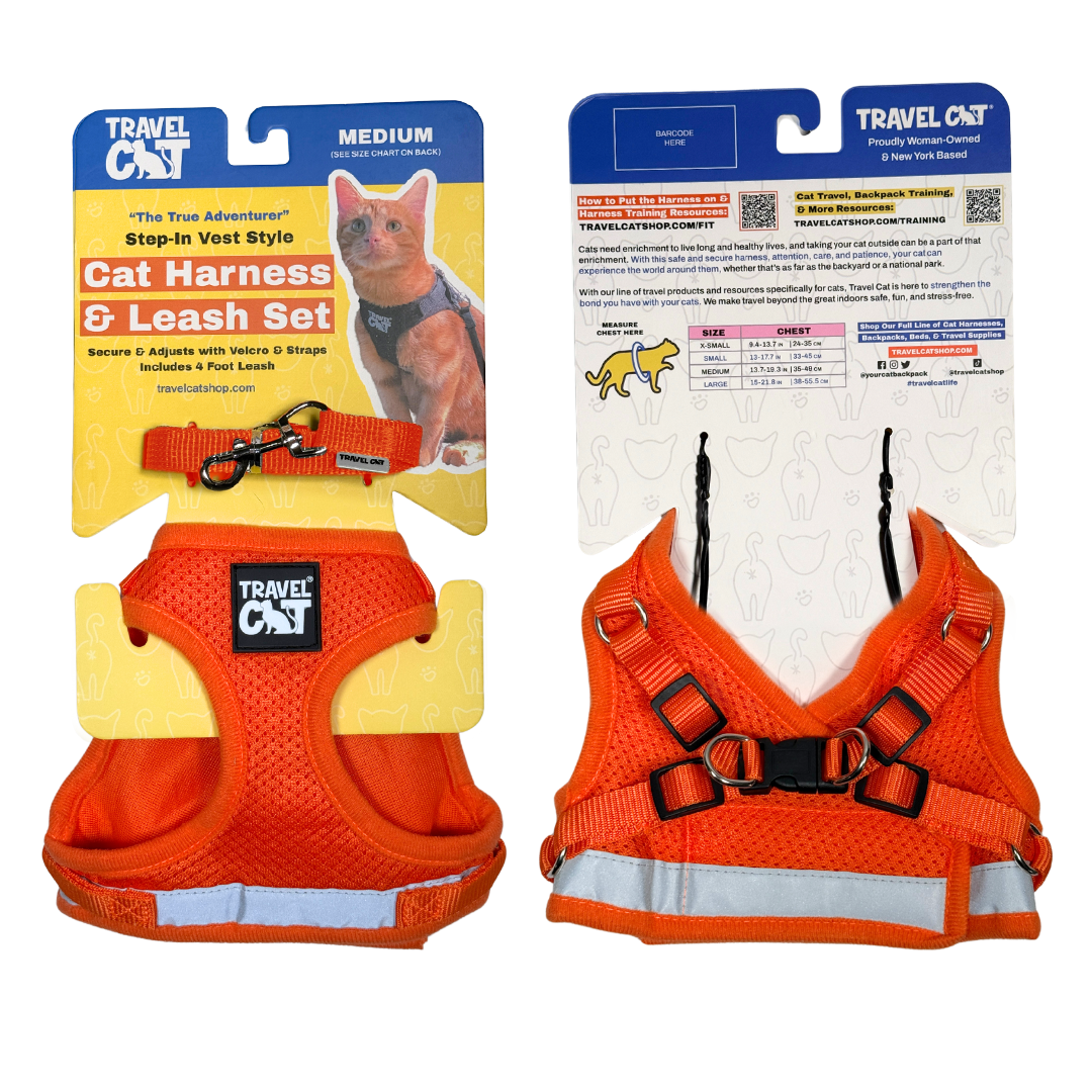 The Orange True Adventurer" Reflective Cat & Kitten Harness and Leash