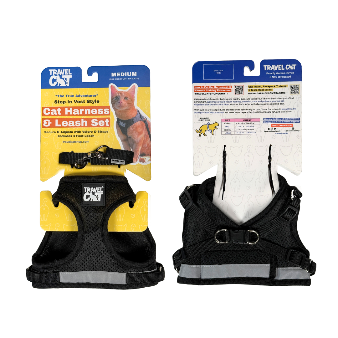 The Black True Adventurer" Reflective Cat & Kitten Harness and Leash