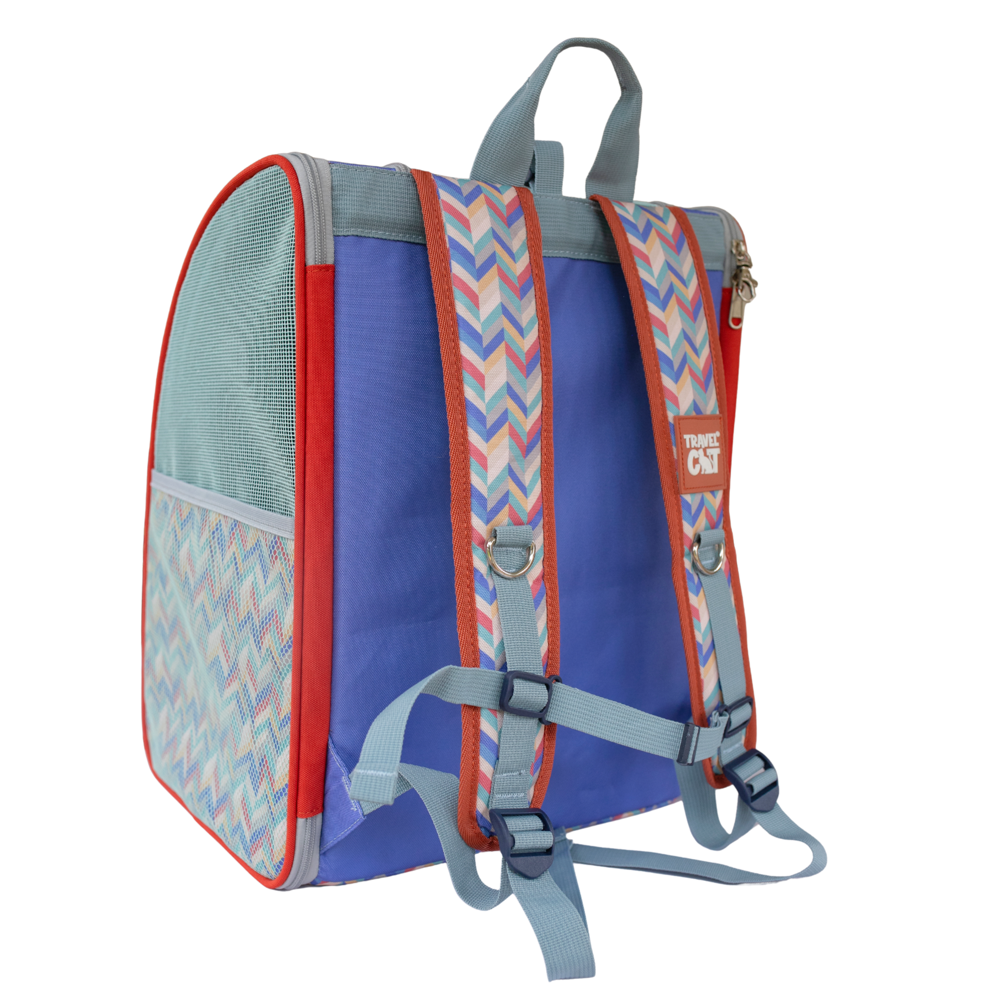 “The Roam With Me” Cat Backpack - Chevron Terracotta Sky