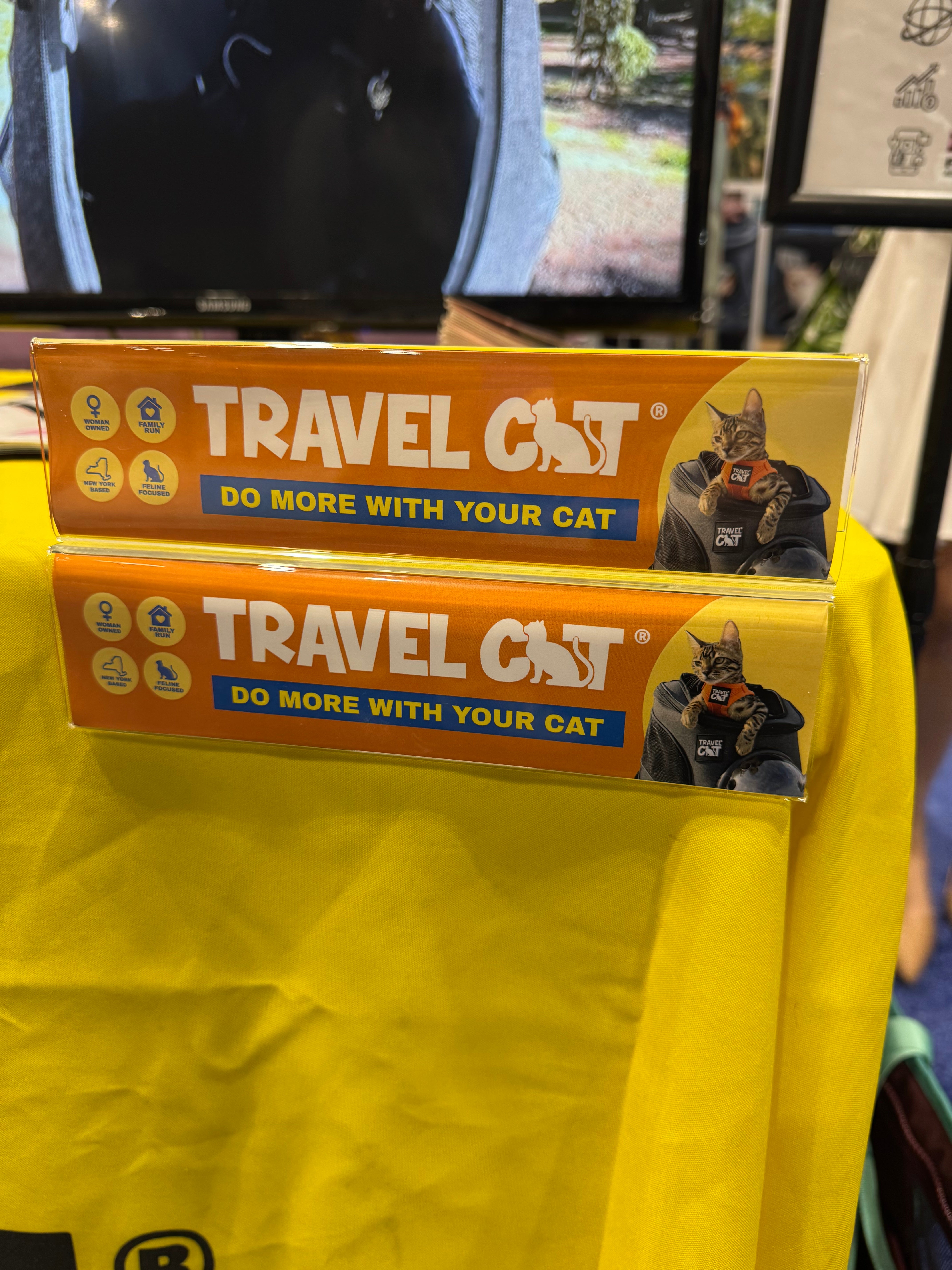 Travel Cat Brand Shelf Talker and Acrylic Holder