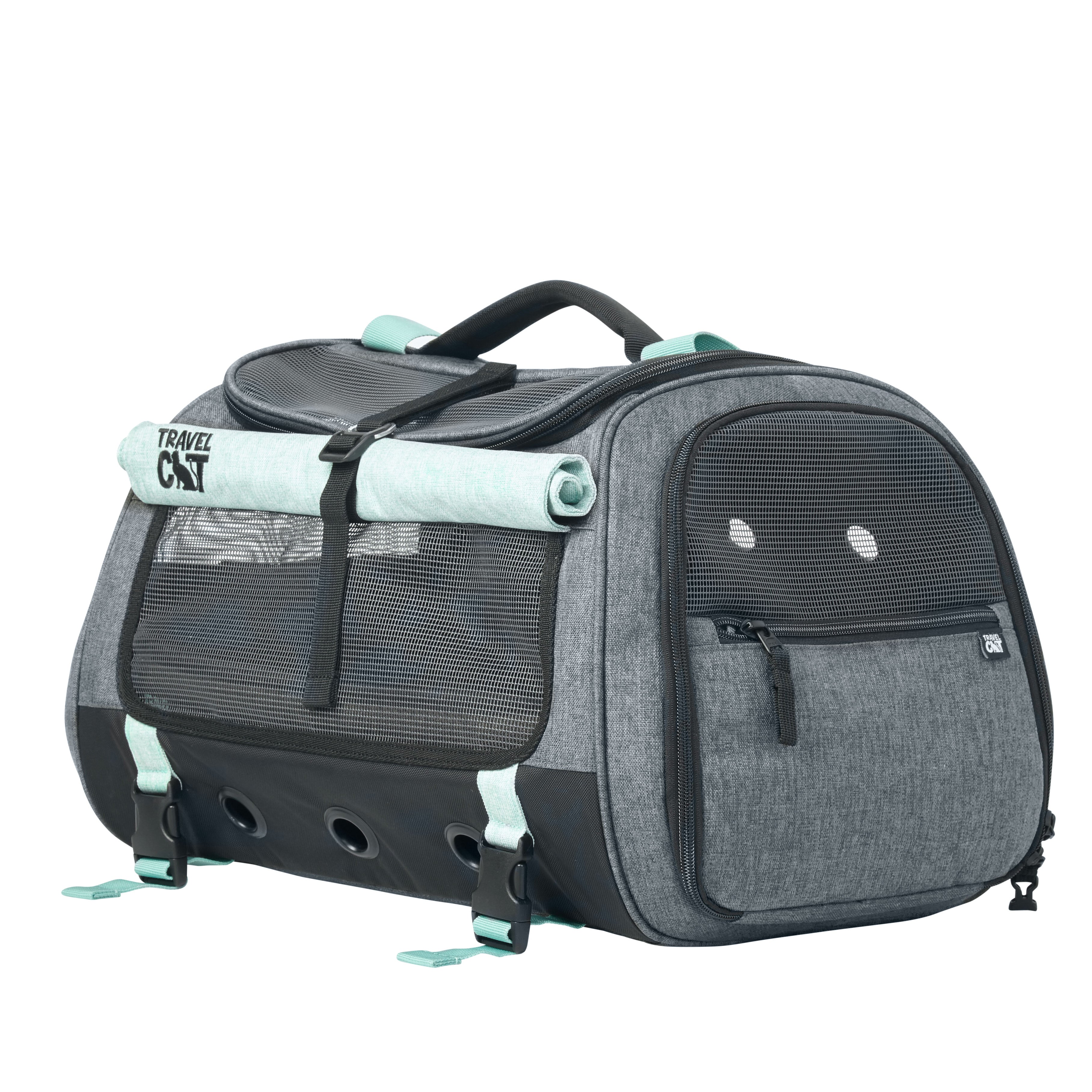 "The Transpurrter" Ultimate Calming Convertible Cat Carrier in Heather Grey and Teal