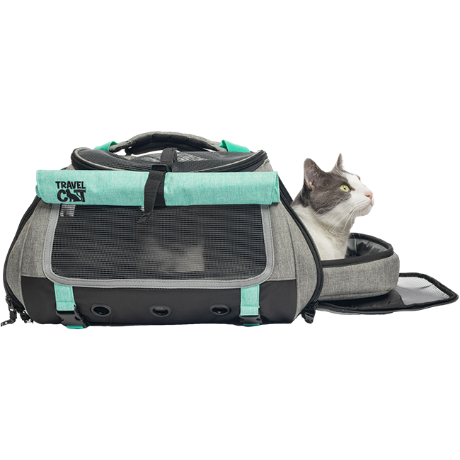 "The Transpurrter" Ultimate Calming Convertible Cat Carrier in Heather Grey and Teal