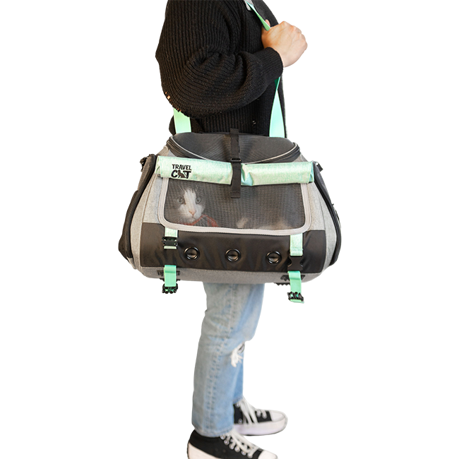 "The Transpurrter" Ultimate Calming Convertible Cat Carrier in Heather Grey and Teal