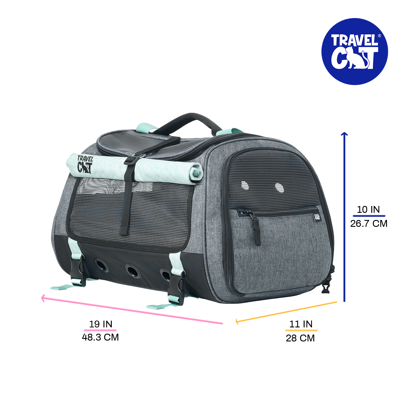 "The Transpurrter" Ultimate Calming Convertible Cat Carrier in Heather Grey and Teal