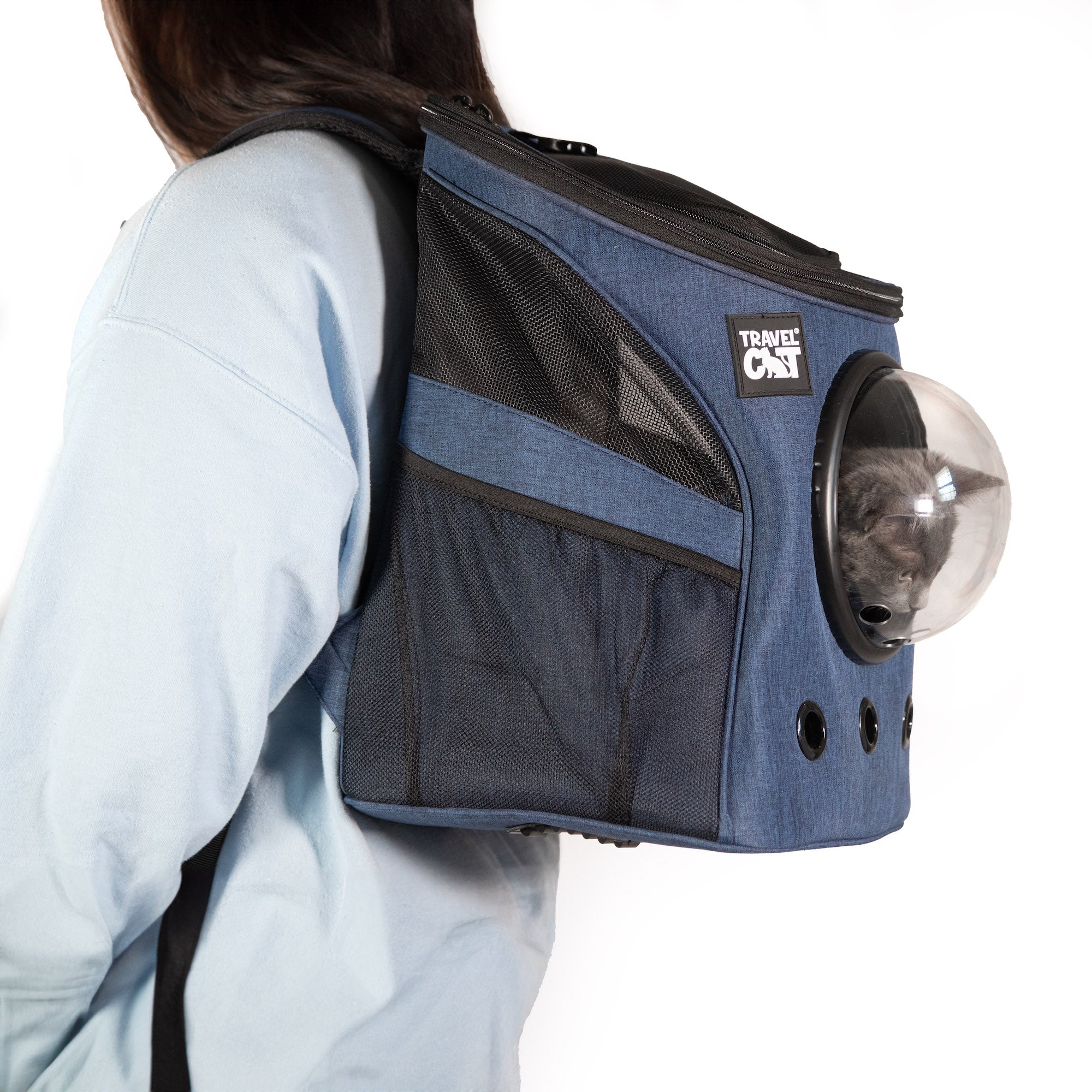 “The Fat Cat” Cat Backpack in Navy - For Larger Cats