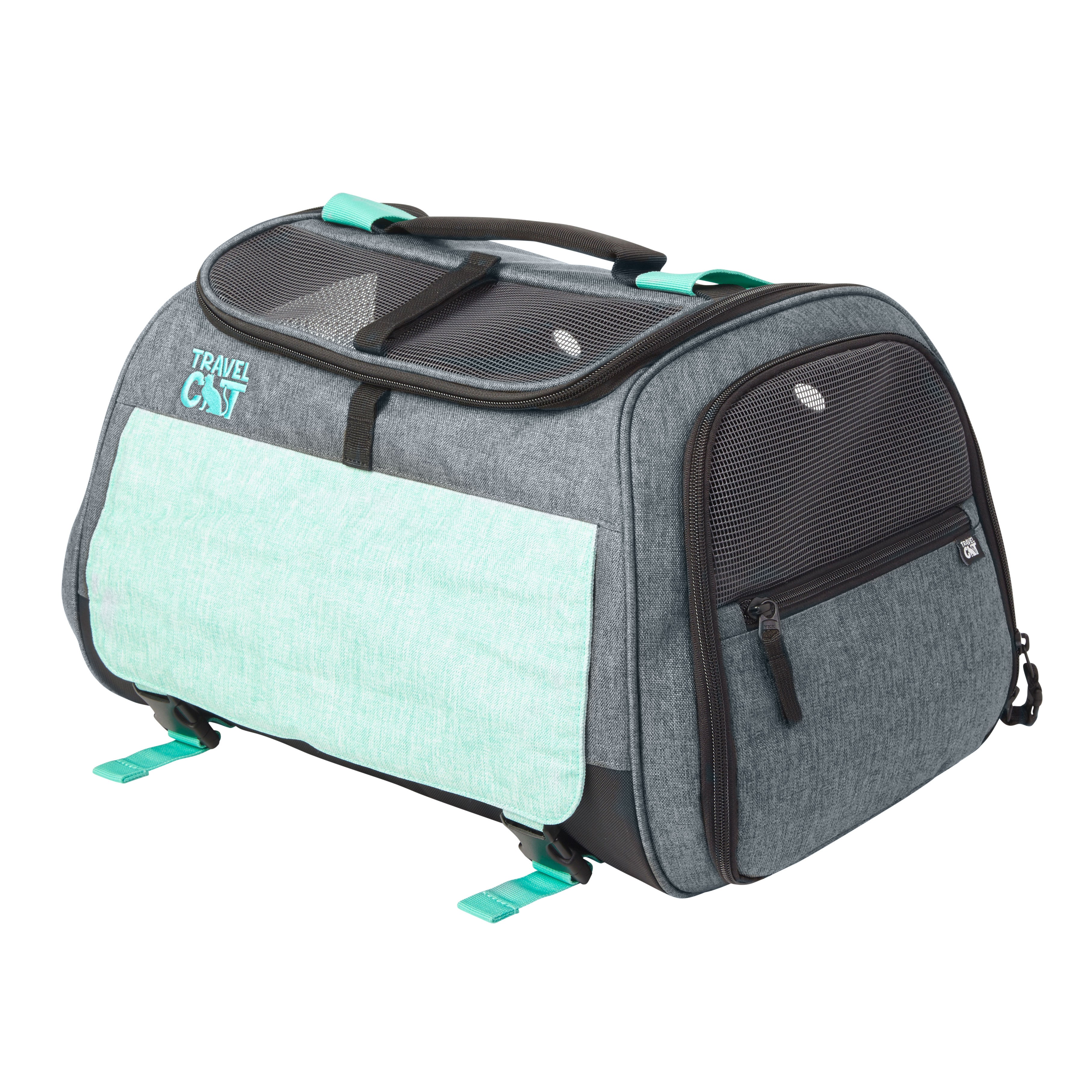 "The Transpurrter" Ultimate Calming Convertible Cat Carrier in Heather Grey and Teal