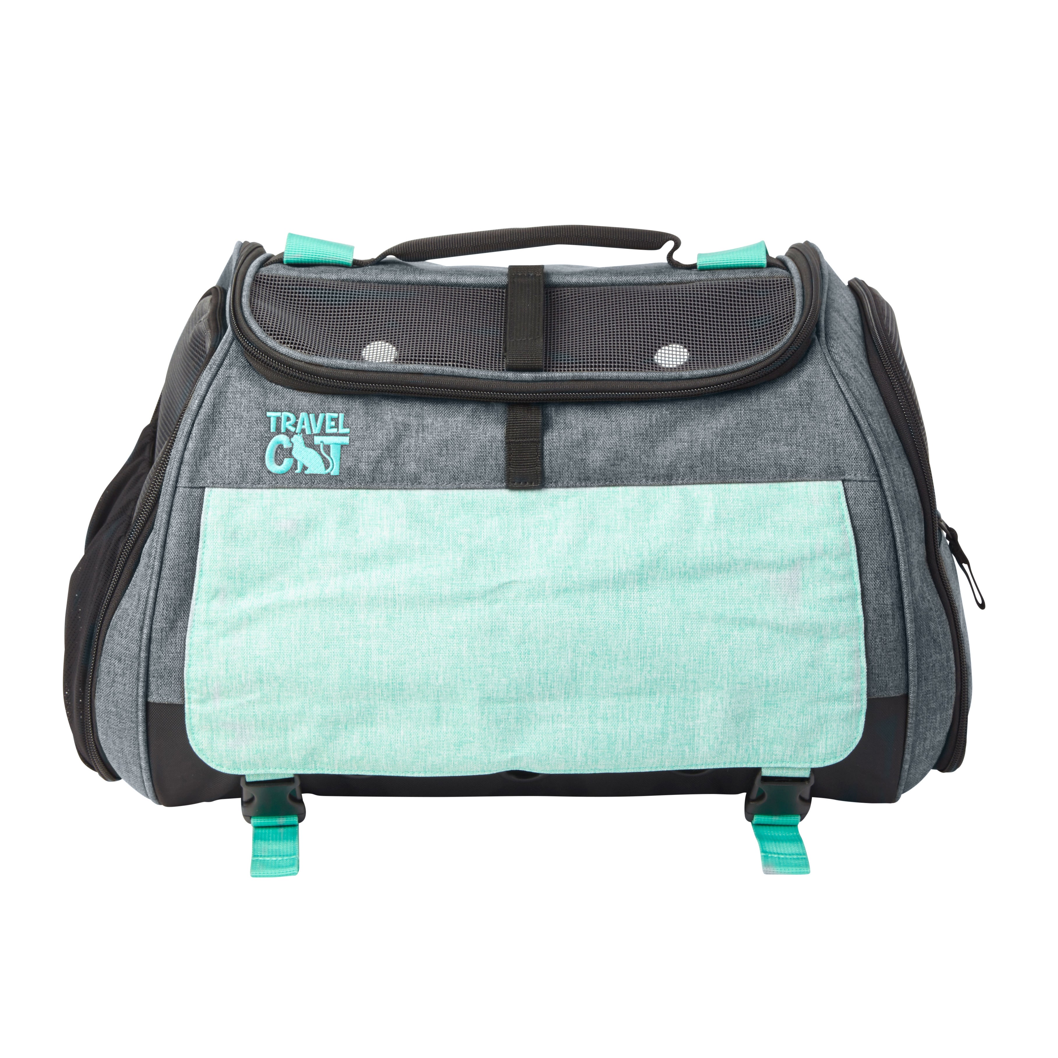 "The Transpurrter" Ultimate Calming Convertible Cat Carrier in Heather Grey and Teal