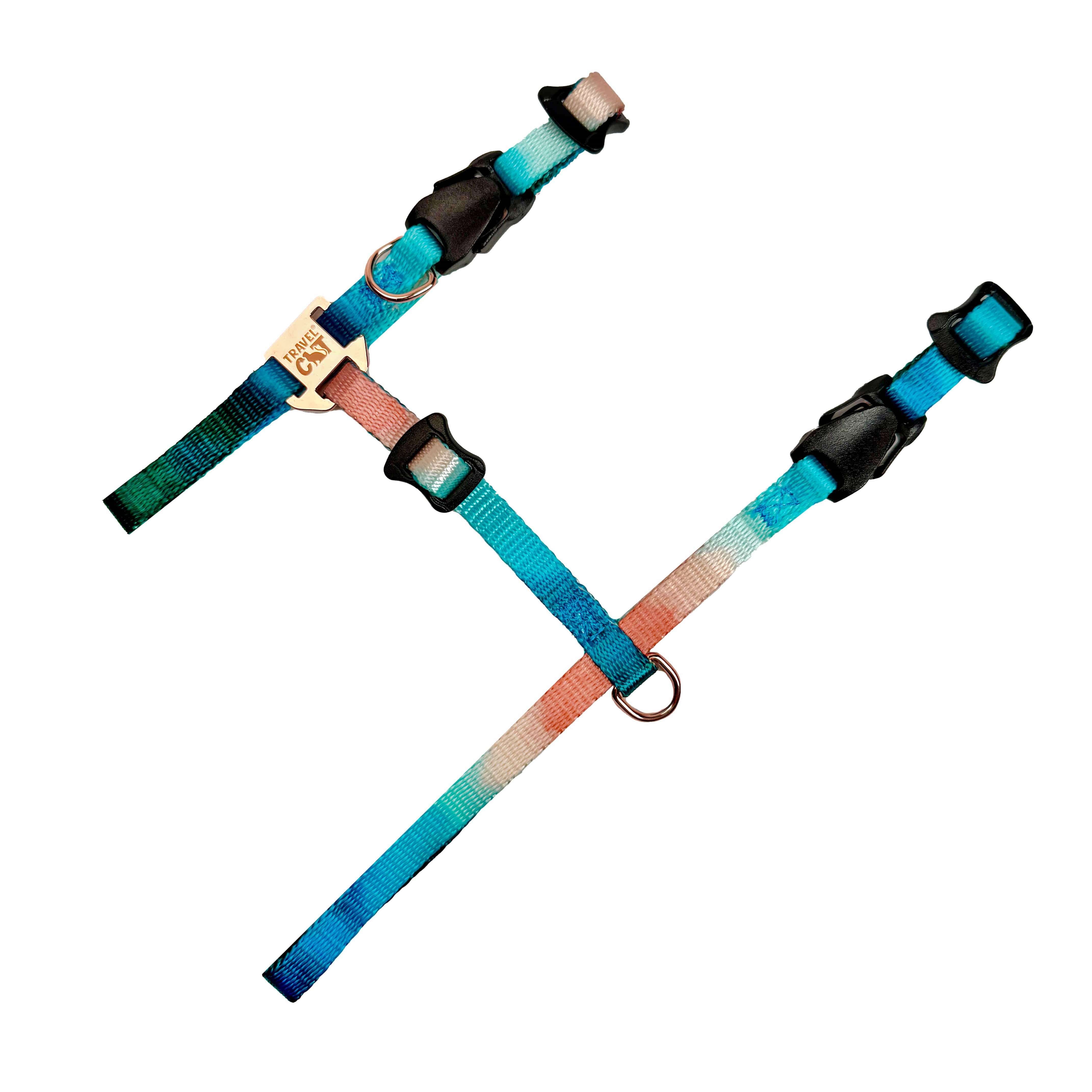 "The Day Tripper" Perfect Adjustable H-Style Cat Harness & Bungee Leash Set - Watercolors